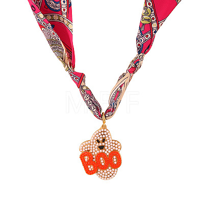 Alloy Enamel Halloween Ghost Pendant Necklaces with Printed Cloth Scarf FS-WGF78C2-02-1