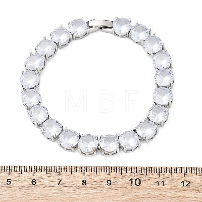 Brass Pave Clear Cubic Zirconia Flat Round Link Chain Bracelets for Women BJEW-A034-02P-1