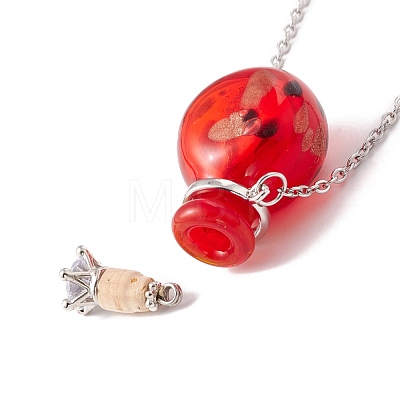 Glass Perfume Vial with Crown Pendant Necklace NJEW-H218-01B-1