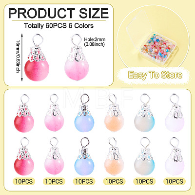 60Pcs 6 Colors Glass Pendants PALLOY-TAC0301-1