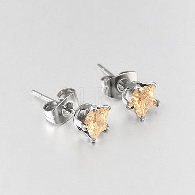 Lady's 304 Stainless Steel Pave Cubic Zirconia Star Ear Studs X-EJEW-L094-8mm-05-1