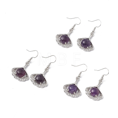 Natural Amethyst Ginkgo Leaf Dangle Earrings with Crystal Rhinestone EJEW-A092-03P-25-1