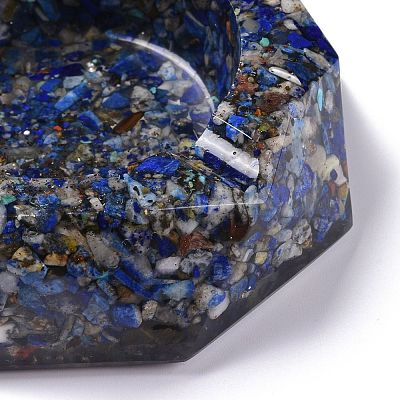 Resin with Natural Lapis Lazuli Chip Stones Ashtray DJEW-F015-07A-1