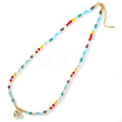 Beach Colorful Glass Beaded Alloy Heart Pendant Necklaces for Women LS-NM2683-1