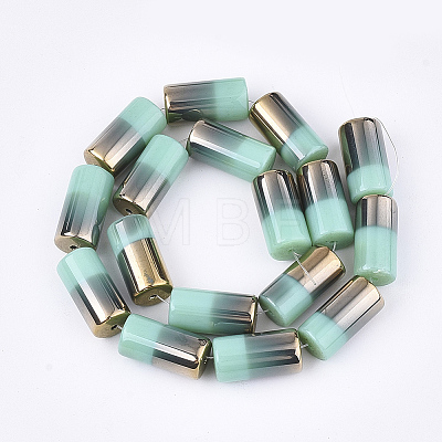 Half Electroplate Opaque Glass Beads Strands EGLA-S177-02G-1