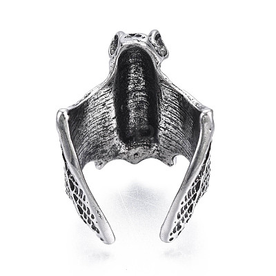 Gothic Punk Bat Alloy Open Cuff Ring for Women RJEW-T009-56AS-1