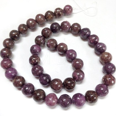 Natural Lepidolite/Purple Mica Stone Round Bead Strands G-L144-10mm-01-1