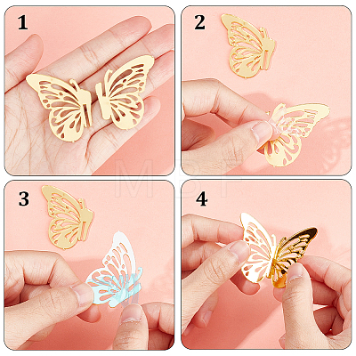 CREATCABIN 12Pcs 6 Styles Acrylic Mirror Butterfly Cupcake Toppers FIND-CN0001-44-1