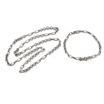 304 Stainless Steel Link Chain Bracelet & Necklace Jewelry Sets SJEW-L199-17P-1