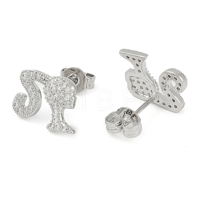 Rack Plating Girl Brass Pave Cubic Zirconia Stud Earrings for Women EJEW-Z059-11P-1