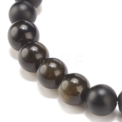 2Pcs 2 Style Natural Golden Sheen Obsidian & Dalmatian & Synthetic Black Stone Round Beaded Stretch Bracelets Set BJEW-JB08187-1