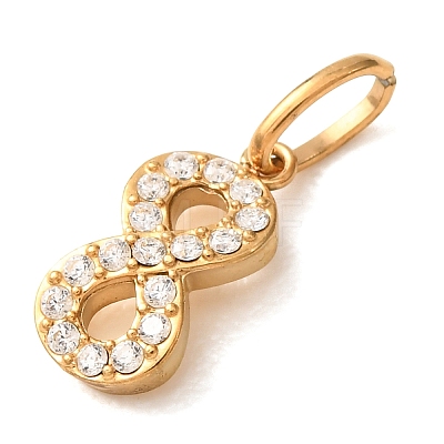 304 Stainless Steel Micro Pave Clear Cubic Zirconia Charms CU-CBA703A-08G-1