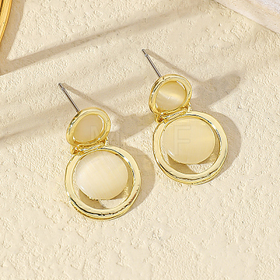 Alloy Cat Eye Flat Round Dangle Stud Earrings DU6919-1