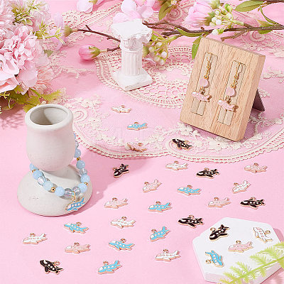 64Pcs 4 Styles Alloy Airliner Pendants ENAM-SC0008-01-1