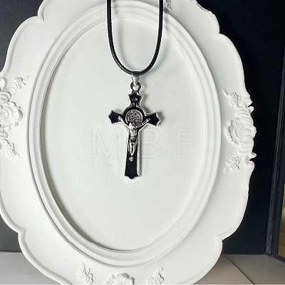 Vintage Religion Alloy Enamel Black Saint Benedict Medal Crucifix Cross Pendant Necklaces for Men Women ZV6035-1