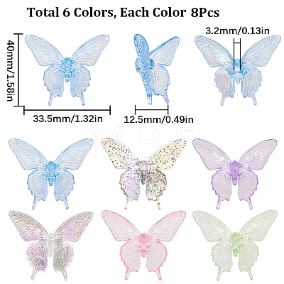 SUNNYCLUE 40pcs 5 colors UV Plating Rainbow Iridescent Transparent Acrylic Beads OACR-SC0001-19-1