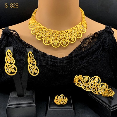 Alloy Crystal Rhinestone Chain Necklaces & Stud Earrings & Rings & Link Bracelets Sets WGA1AA0-01-1