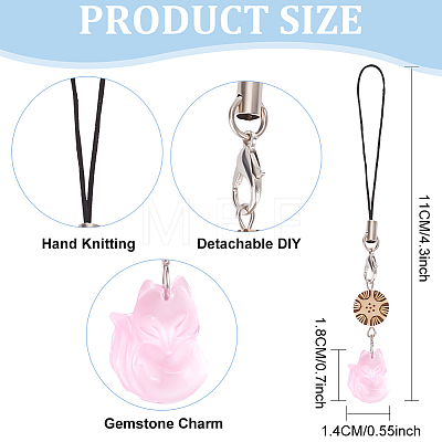 Cell Phone Strap Charm Fox Glass & Ivory Nut Charm Hanging Keychain for Women HJEW-PH01836-1