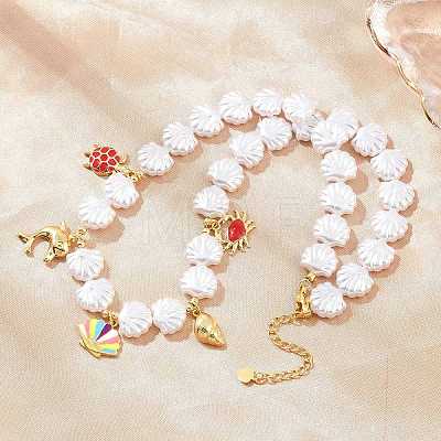 Ocean Brass Enamel Sea Animals Pendant ABS Imitation Pearl Shell Shaped Beaded Necklaces KK-CBA4547-01G-1