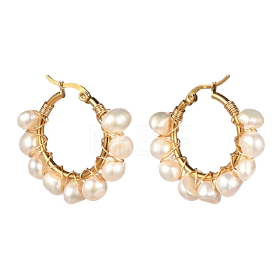 Ring Natural Pearl Beads Hoop Earrings for Girl Women EJEW-JE04685-1