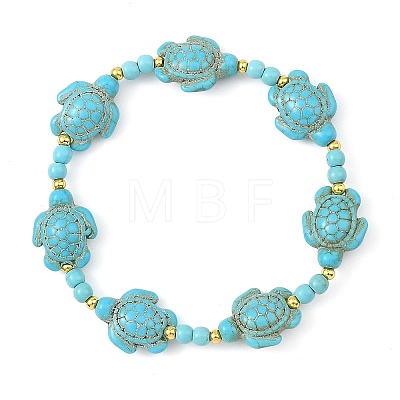 Synthetic Turquoise & Brass Beads Stretch  Bracelets for Women Men BJEW-JB13876-02-1