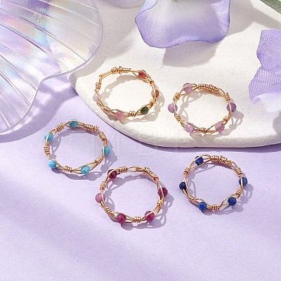 Round Natural Ruby & Magnesite & Tourmaline & Amethyst & Lapis Lazuli Finger Ring RJEW-JR00740-1