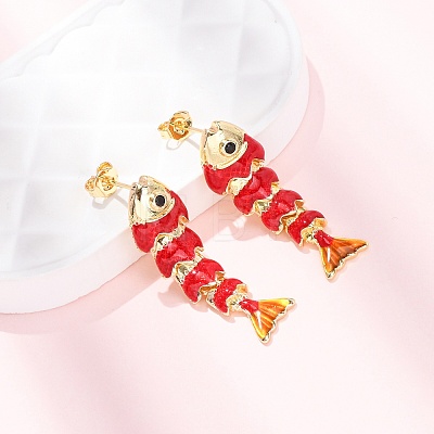 Fish Brass Micro Pave Cubic Zirconia Dangle Stud Earrings EJEW-C174-05G-04-1
