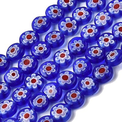 Handmade Millefiori Glass Flat Round Bead Strands LK-P011-22-1
