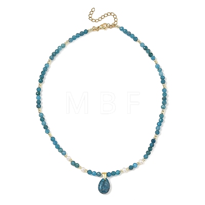 Natural Gemstone Pendant Faceted Round Gems and Natural Pearl Beaded Necklaces for Women NJEW-JN06351-1