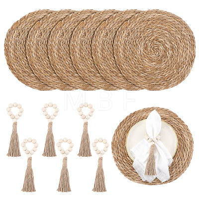 Round Natural Wood Beaded Napkin Rings AJEW-JOY00001-1