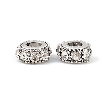 Flat Round Antique Silver Plated Alloy Rhinestone European Beads X-ALRI-Q228-10H-1