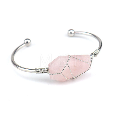 Natural Rose Quartz Wire Wrapped Cuff Bangles WG81AD5-05-1