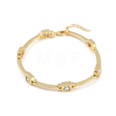 Brass Micro Pave Clear Cubic Zirconia Link Chain Bracelets for Women BJEW-F504-11G-1