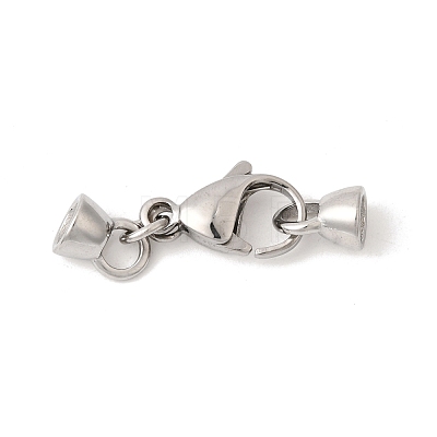 304 Stainless Steel Lobster Claw Clasps and Cord End STAS-B128-08P-01-1