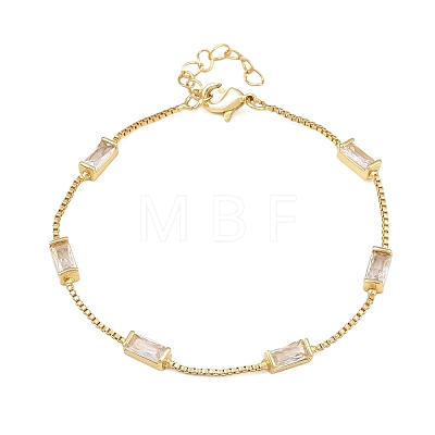 Brass Pave Rectangle Cubic Zirconia Link Chain Bracelets KK-CBA960E-14C-G-1