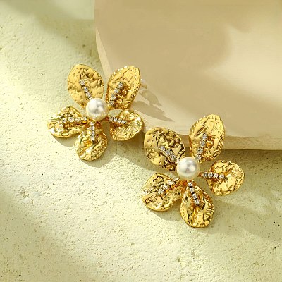 304 Stainless Steel Flower Stud Earrings for Women EJEW-U023-04G-02-1