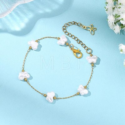 Butterfly ABS Imitation Pearl Beads Link Bracelets BJEW-JB13905-1