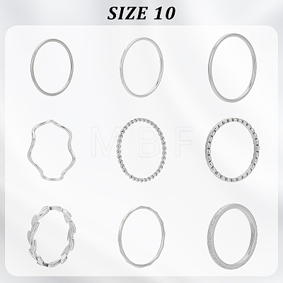 9Pcs 9 Style Leaf & Wave & Simple Thin Titanium Steel Finger Rings Set for Men Women RJEW-AN0001-11-1