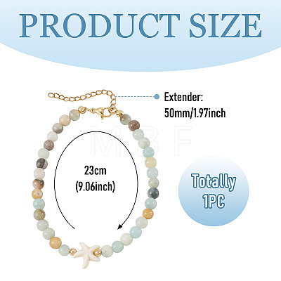 Ocean Dyed Synthetic Turquoise Starfish and Natural Flower Amazonite Round Beaded Anklets for Women AJEW-TA00061-1