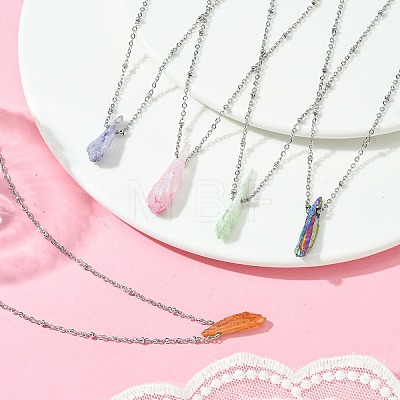 Electroplated Natural Quartz Crystal Prism Pendant Necklaces NJEW-JN05028-02-1