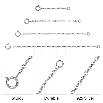 Globleland 4Pcs 4 Styles Sterling Silver Cable Chain Extender STER-GL0001-03-1