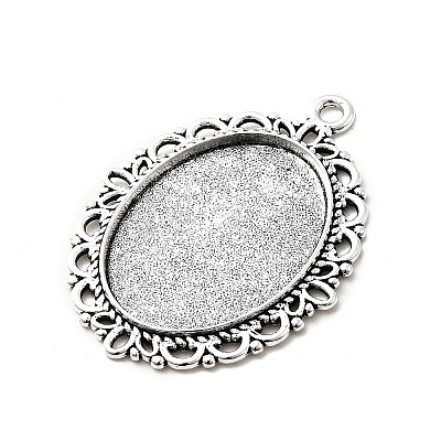 Tibetan Style Oval Alloy Pendant Cabochon Settings TIBEP-Q054-44AS-RS-1