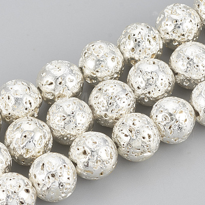 Electroplated Natural Lava Rock Beads Strands X-G-T061-55E-6mm-1