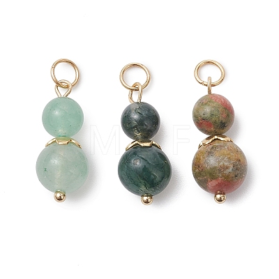 3Pcs 3 Styles Natural Green Aventurine & Moss Agate & Unakite Round Beaded Pendants PALLOY-JF04701-02-1
