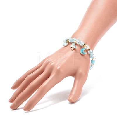 Acrylic Imitation Pearl Stretch Bracelet with Alloy Enamel Charms for Women BJEW-JB08448-1