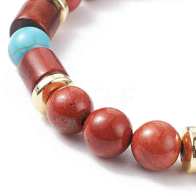 Natural Gemstone & Synthetic Turquoise & Wood Braided Bead Bracelet BJEW-JB08406-1