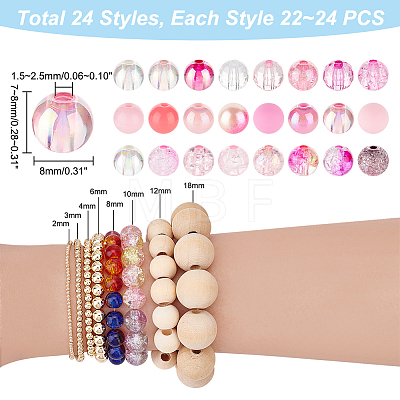 576Pcs 24 Style Transparent & Crackle & Fluorescent & Spray Painted & Frosted & Opaque & Rainbow Acrylic Imitation Pearl Beads DIY-HY0001-35C-1