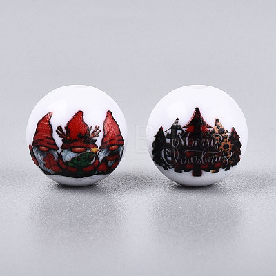 Christmas Printed Opaque Acrylic Round Beads OACR-T029-08A-1