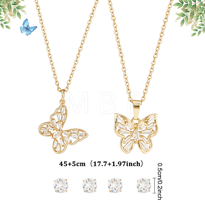 2 Sets 2 Styles Clear Cubic Zirconia Stud Earrings & Butterfly Pendant Necklaces Set SJEW-HY0001-01-1