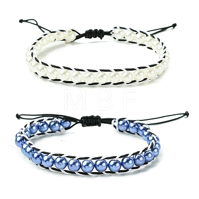 2Pcs ABS Plastic Pearl Beads Bracelets for Women BJEW-JB11353-01-1